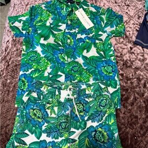 Janie and Jack Green Floral Kids Matching Set